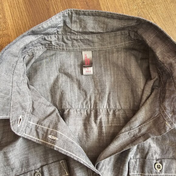 District Made Long Sleeve Washed Woven Workshirt, L, Grey - Picture 8 of 13
